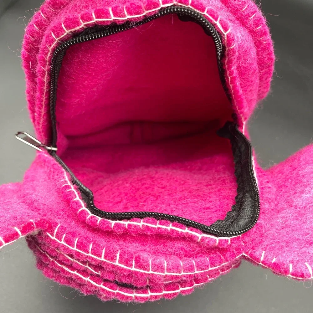 Handmade Pink Boiled Wool Elephant Backpack Kids Novelty Felt Animal Bag 10in